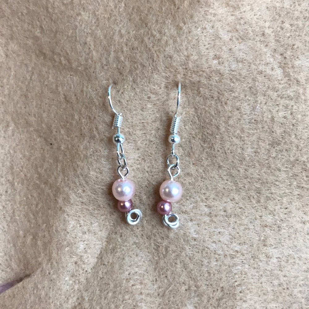 Pink and silver dangle earrings